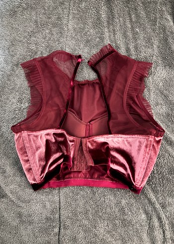 Bordo Pliseli Straplez Mini Büstiyer - Görsel 2