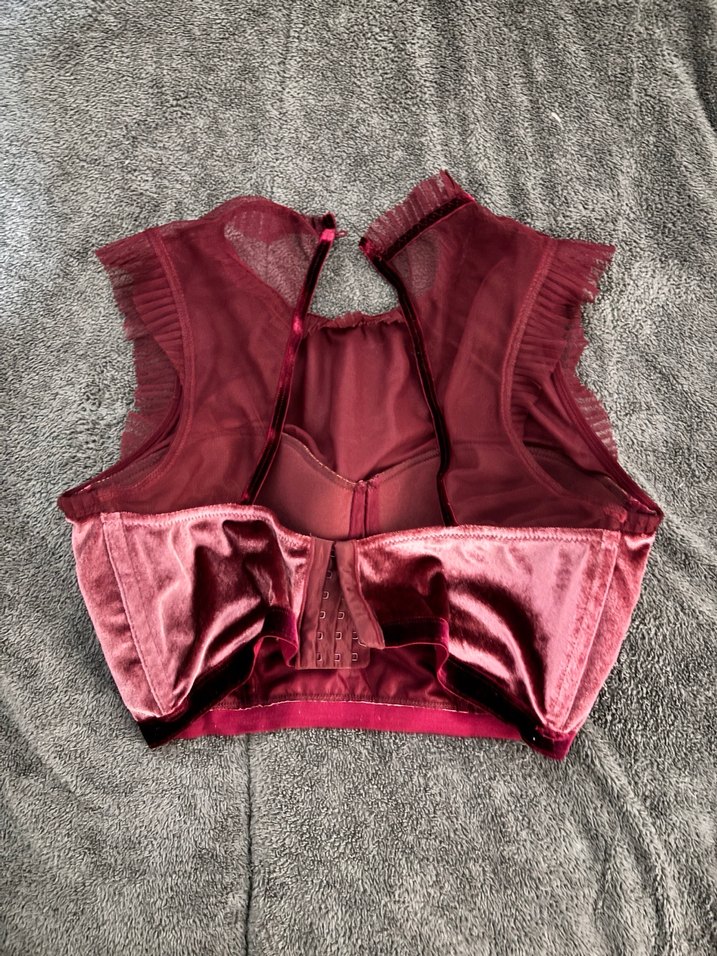 Bordo Pliseli Straplez Mini Büstiyer - Görsel 2