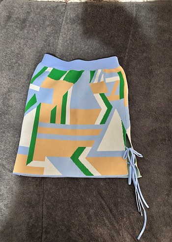 Renkli Geometrik Desenli Triko Mini Etek - Görsel 2