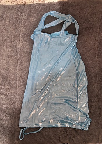 Parlak Mavi Drapeli Uzun Abiye Elbise - Görsel 2