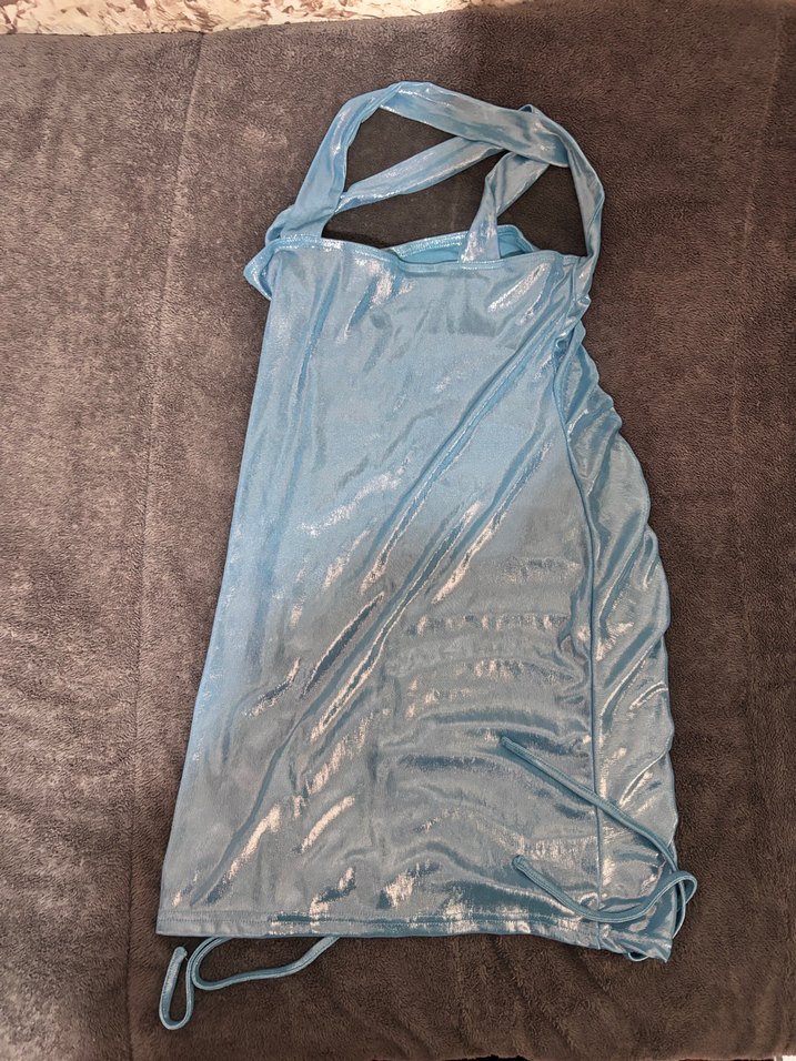 Parlak Mavi Drapeli Uzun Abiye Elbise - Görsel 2