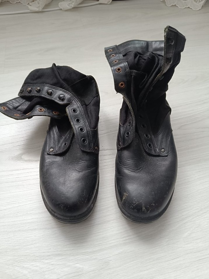 Siyah Deri Erkek askeri yazlik Bot bağcıkları var - Görsel 2