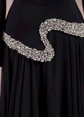 Siyah Taş Detaylı Uzun Abiye - Görsel 4