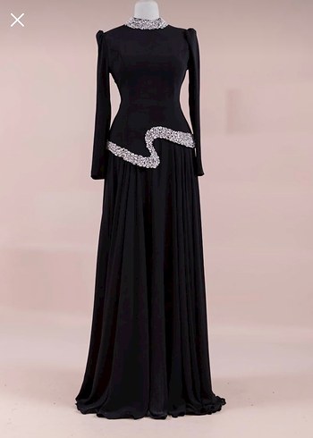 Siyah Taş Detaylı Uzun Abiye - Görsel 2