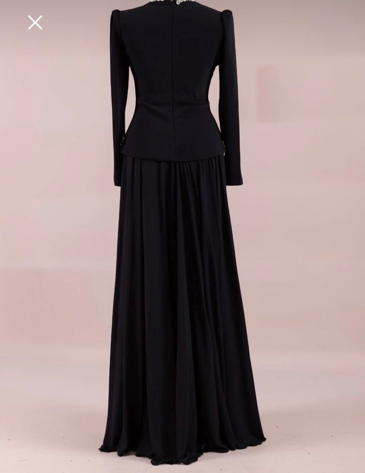 Siyah Taş Detaylı Uzun Abiye - Görsel 3