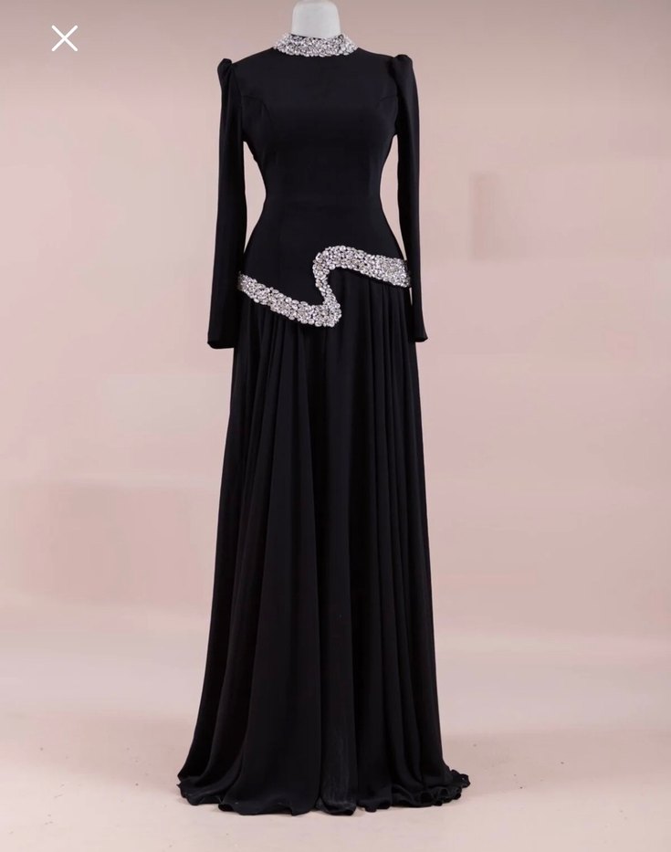 Siyah Taş Detaylı Uzun Abiye - Görsel 2