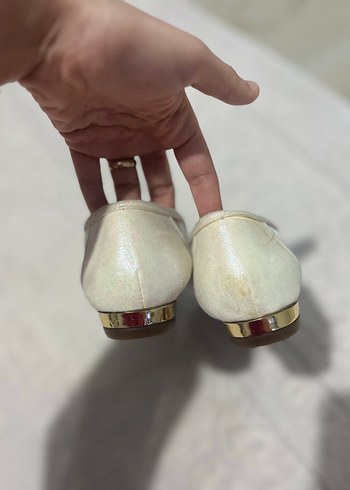 Beyaz Parlak Payetli Kadın Topuklu Babet - Görsel 4