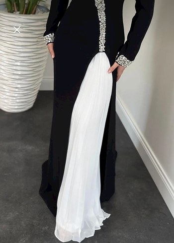 Drapeli Siyah Uzun Abiye Elbise - Görsel 6