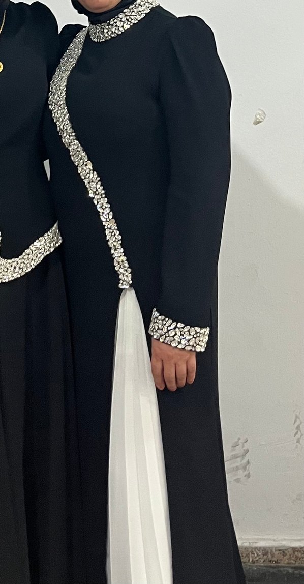 Drapeli Siyah Uzun Abiye Elbise - Görsel 4