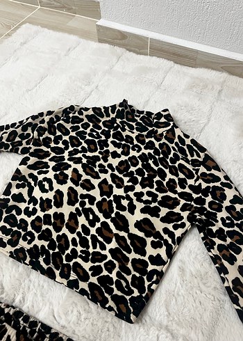 Kahverengi Zebra Desenli Crop Takım - Görsel 2