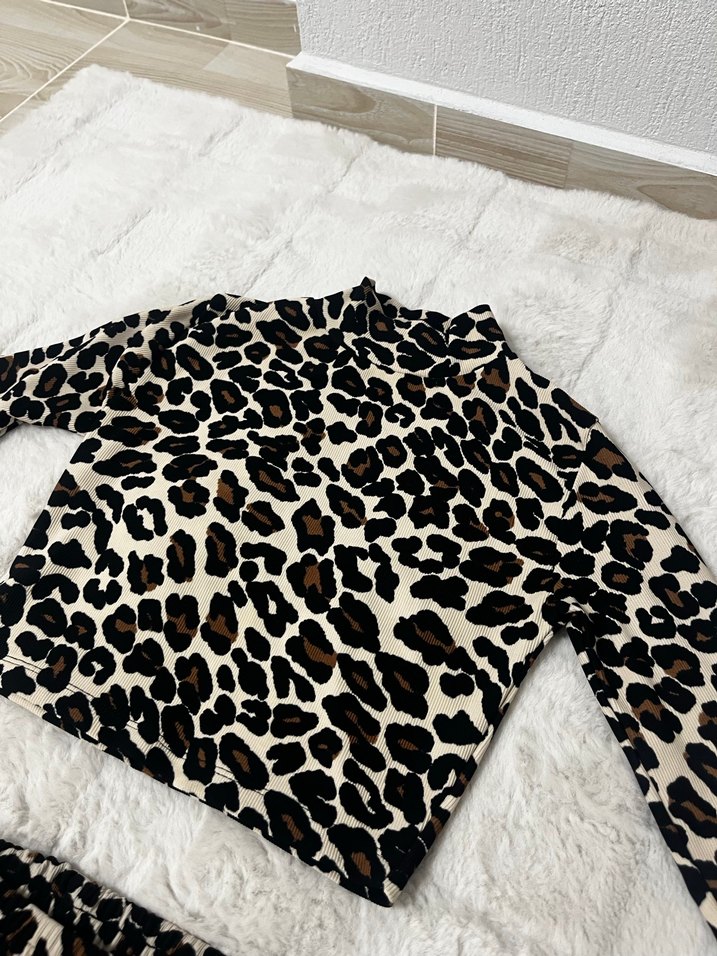 Kahverengi Zebra Desenli Crop Takım - Görsel 2