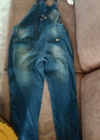 Kadın Mavi Kot Tulum, Rahat Kalıp, Askılı - Görsel 2