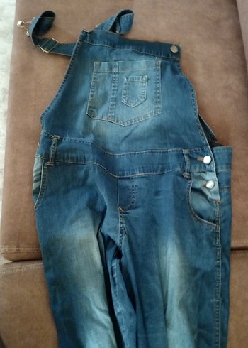 Kadın Mavi Kot Tulum, Rahat Kalıp, Askılı - Görsel 4