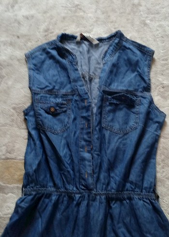 Kadın Lacivert Kot Tulum V Yaka Kemerli - Görsel 4