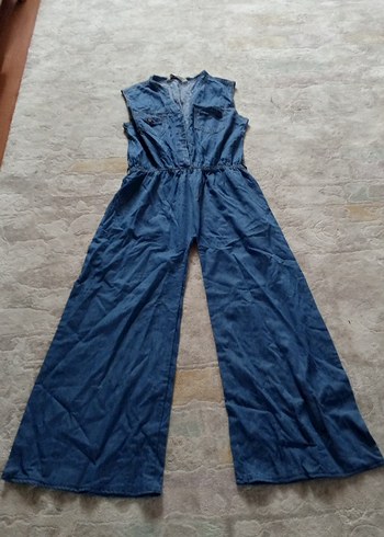 Kadın Lacivert Kot Tulum V Yaka Kemerli - Görsel 3