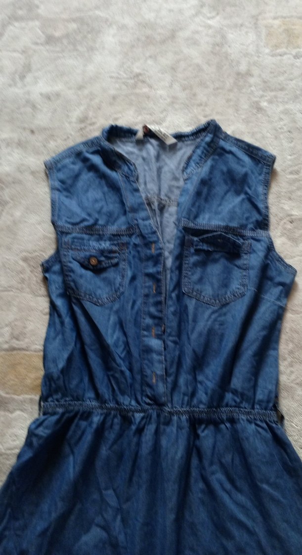 Kadın Lacivert Kot Tulum V Yaka Kemerli - Görsel 4