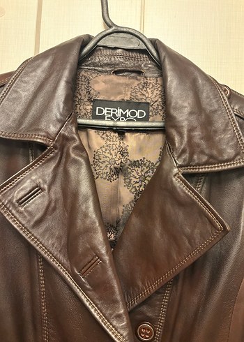 Deri Düğmeli Kahverengi Kadın Ceket - Görsel 2