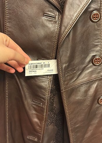Deri Düğmeli Kahverengi Kadın Ceket - Görsel 5