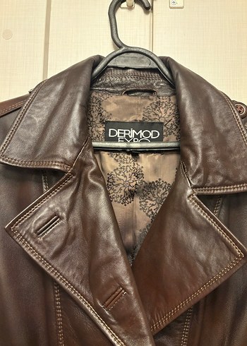 Deri Düğmeli Kahverengi Kadın Ceket - Görsel 3