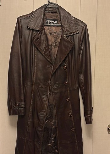 Deri Düğmeli Kahverengi Kadın Ceket - Görsel 7