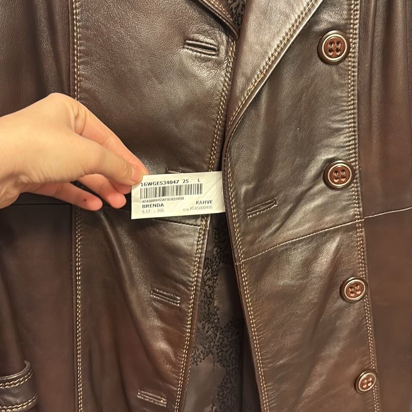 Deri Düğmeli Kahverengi Kadın Ceket - Görsel 5