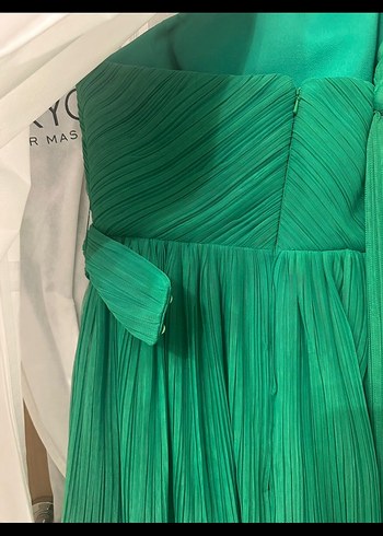 İpekyol Özgür Masur Yeşil Pileli Uzun Abiye Elbise - Görsel 3