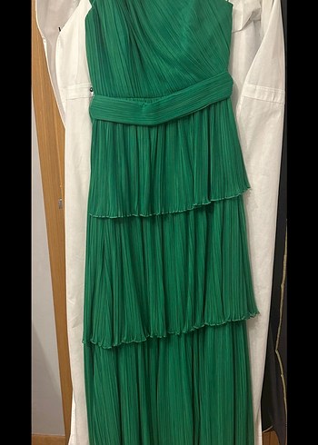 İpekyol Özgür Masur Yeşil Pileli Uzun Abiye Elbise - Görsel 2