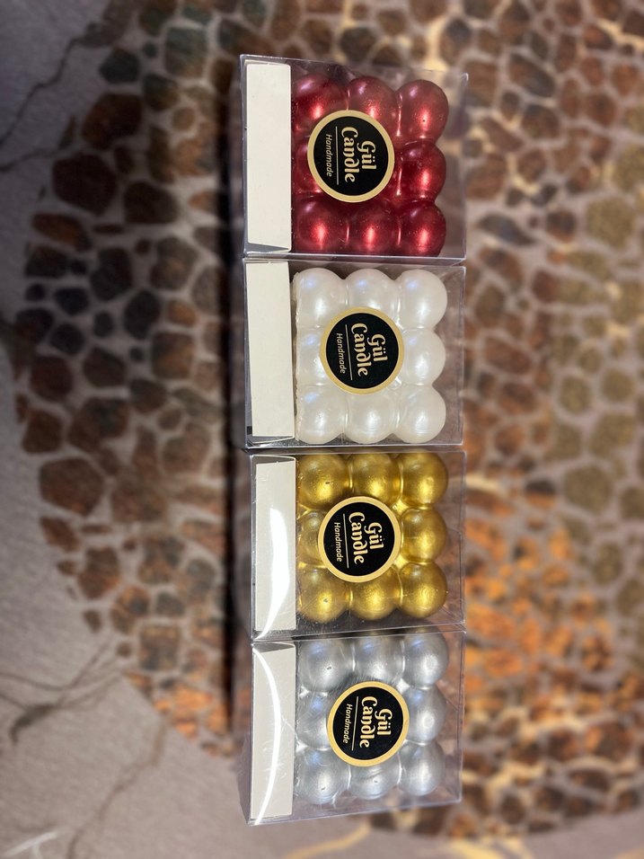 El Yapımı Gümüş Renkli Gül Mum Seti - Görsel 5