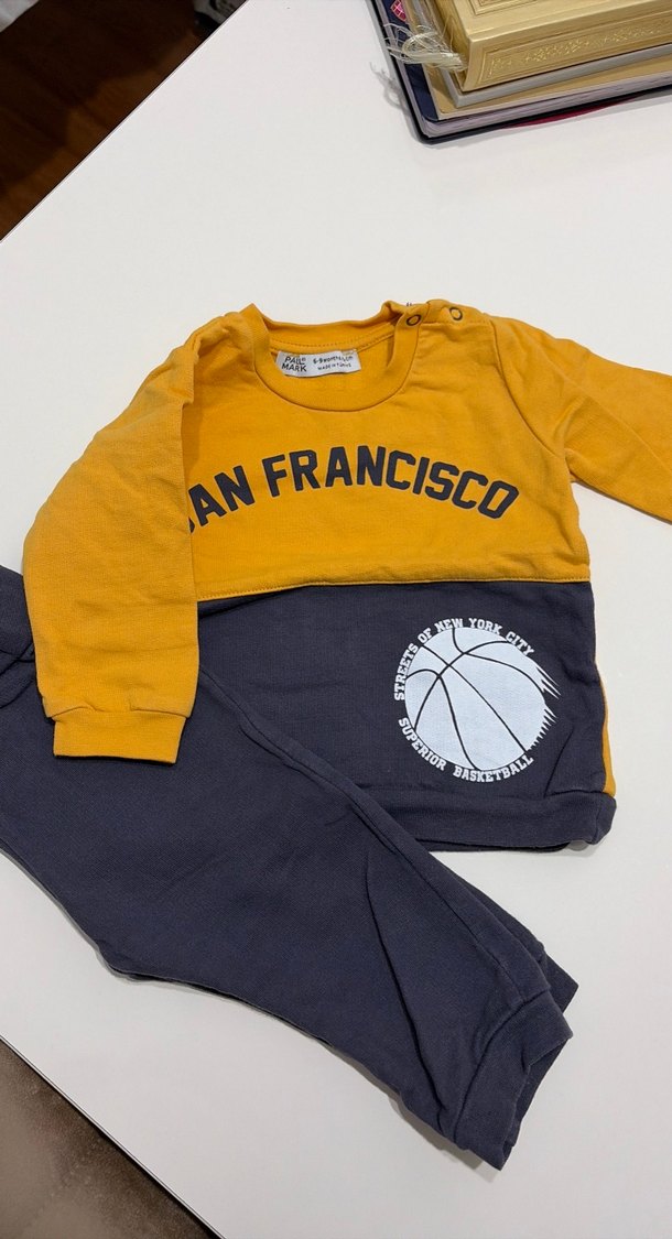 Sarı Lacivert Baskılı Bebek Takımı - Görsel 3