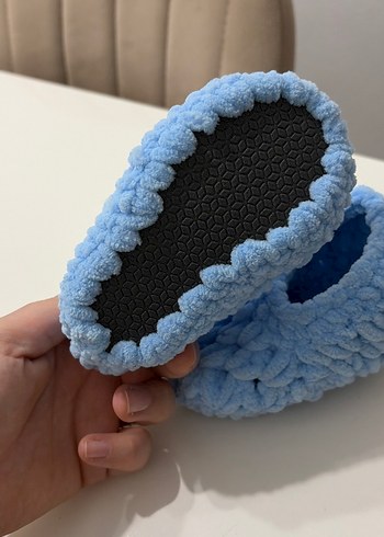 Kızlar için Mavi Örgü Yün Ev Terliği - Görsel 3