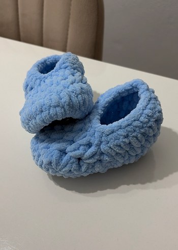 Kızlar için Mavi Örgü Yün Ev Terliği - Görsel 4