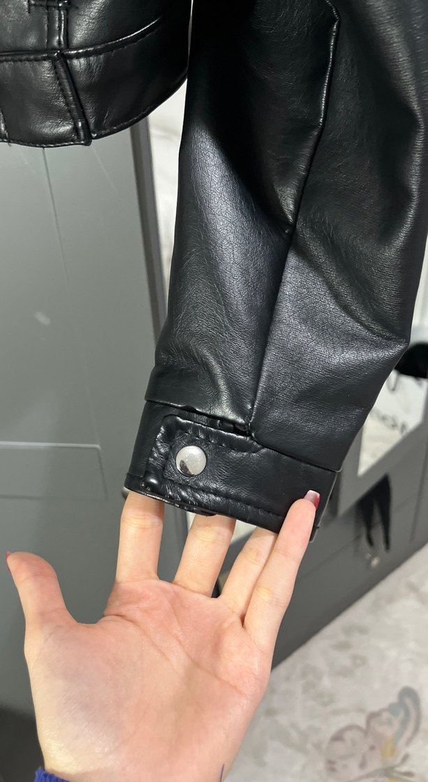 Kadın Siyah Deri Biker Ceket - Görsel 2