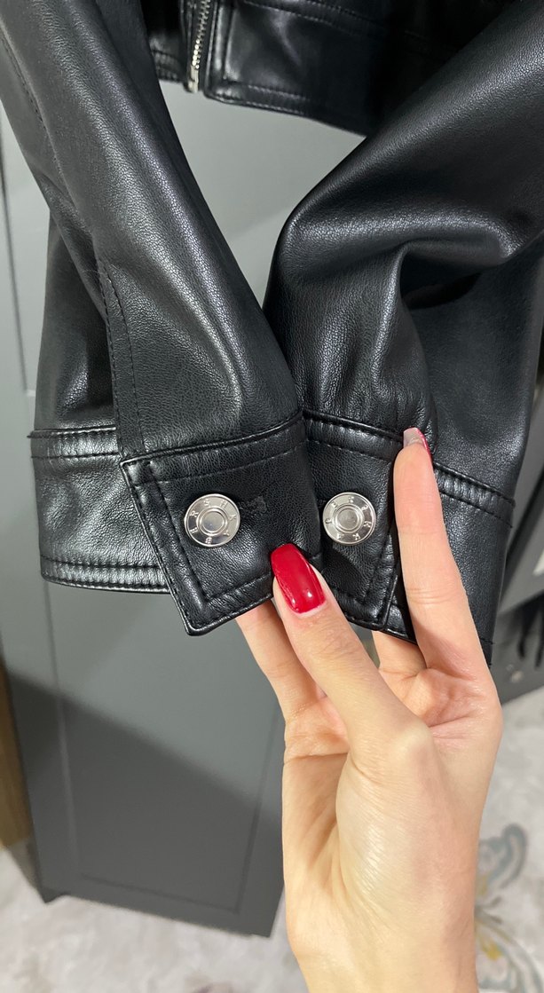 Deri Siyah Biker Ceket - Görsel 3