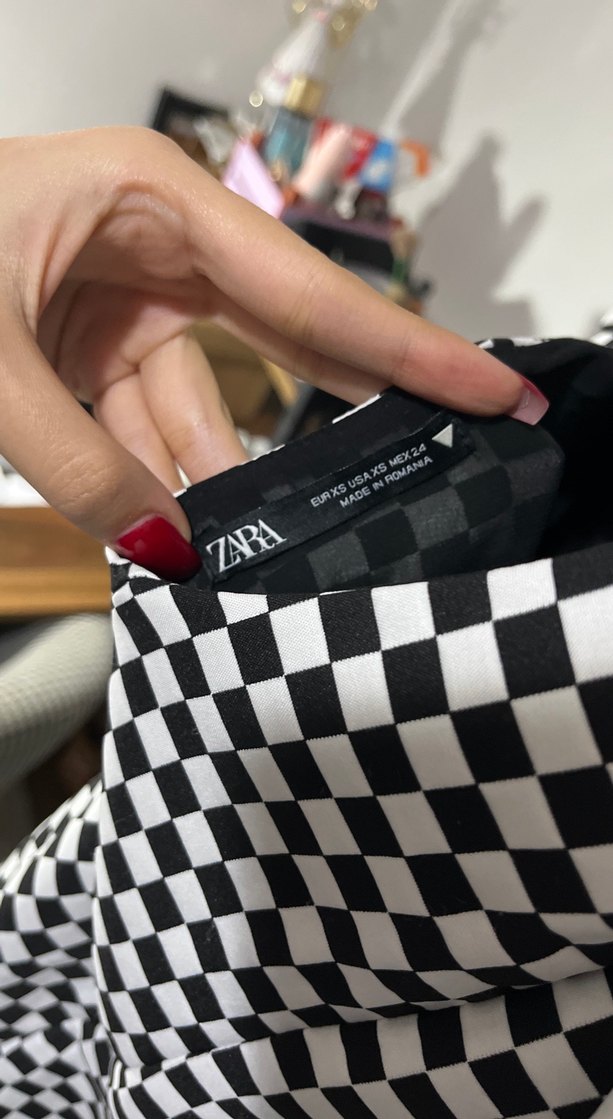 Siyah Beyaz Kareli Mini elbise - Görsel 3