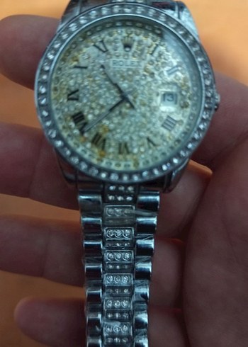 Taşlı Rolex Tarzı Metal Kordon Saat - Görsel 3