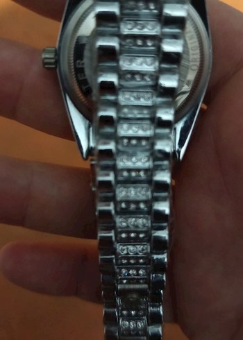 Taşlı Rolex Tarzı Metal Kordon Saat - Görsel 4