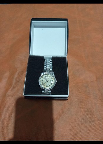 Taşlı Rolex Tarzı Metal Kordon Saat - Görsel 2