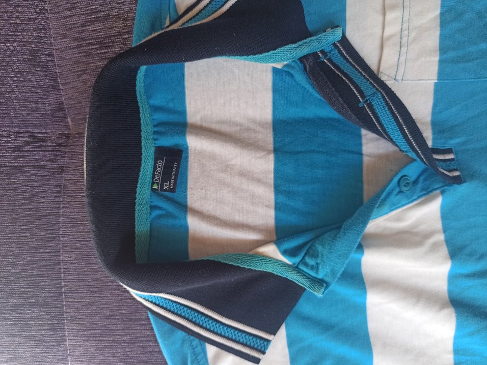 Mavi Beyaz Çizgili Erkek Polo Tişört - Görsel 3