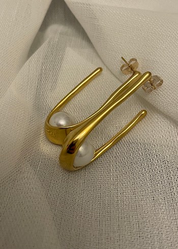 Uzun Parlak Altın incili Kadın Küpeler - Görsel 4