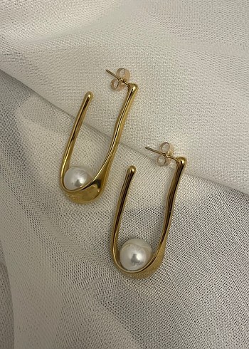 Uzun Parlak Altın incili Kadın Küpeler - Görsel 2