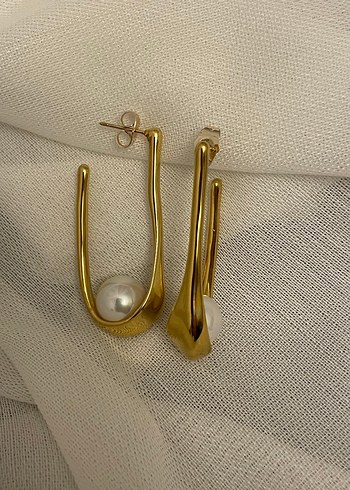 Uzun Parlak Altın incili Kadın Küpeler - Görsel 3