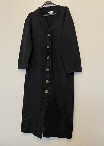 Düğmeli Siyah Midi Triko Elbise - Görsel 3