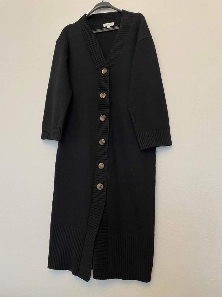 Düğmeli Siyah Midi Triko Elbise - Görsel 3