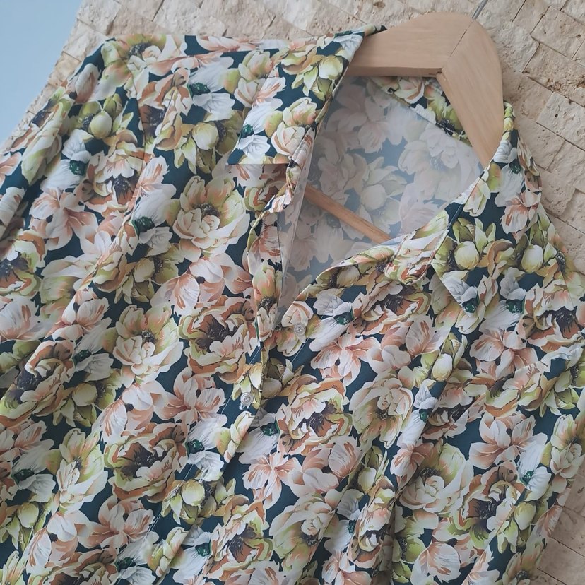 Çiçek Desenli Bohem Bej Kadın Gömlek - Görsel 2