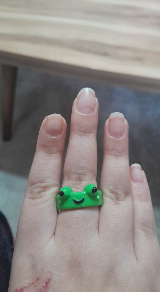 Yeşil Kurbağa Figürlü Renkli Düğmeli Çocuk Yüzüğü - Görsel 2