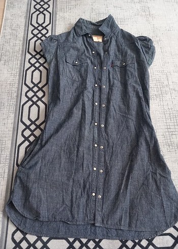 Levis Gri Denim Midi Dugmeli Kolsuz Elbise