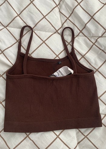 Kahverengi İnce Askılı Crop Top - Görsel 2