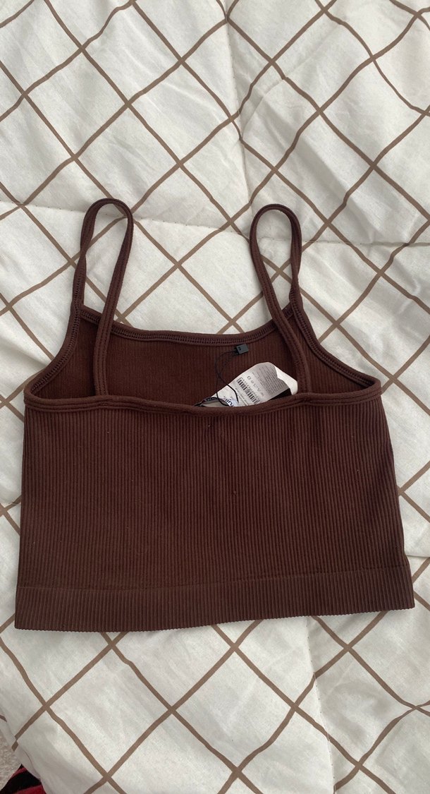 Kahverengi İnce Askılı Crop Top - Görsel 2