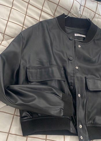 Düğmeli Siyah Deri Kadın Ceket - Görsel 2