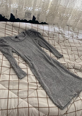 Gri Uzun Kollu Triko Elbise - Görsel 2